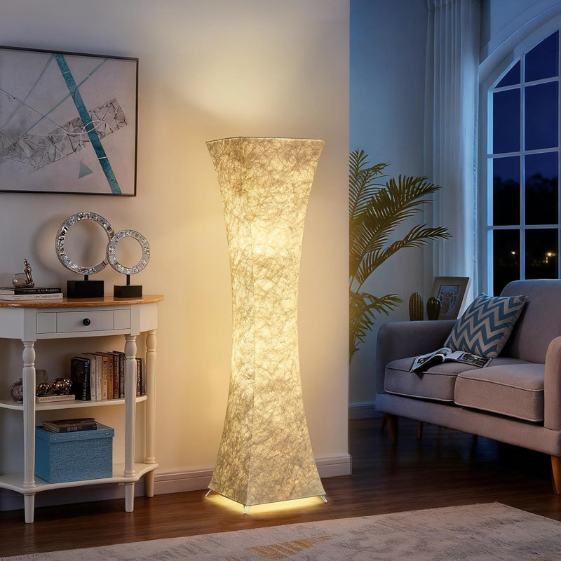 Lampe sur pied à température de couleur réglable de 47 po avec abat-jour en tissu blanc, 2 ampoules incluses