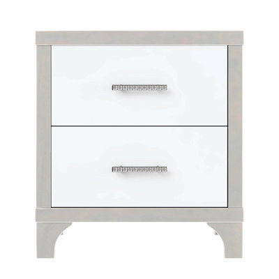 Elih Elegant High Gloss Nightstand with 2 Drawers and Metal Handle