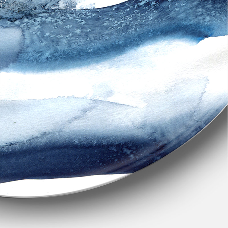Abstrait, vagues bleues classiques classiques - cercle moderne en métal, H 36 po x l 36 po x P 1 po