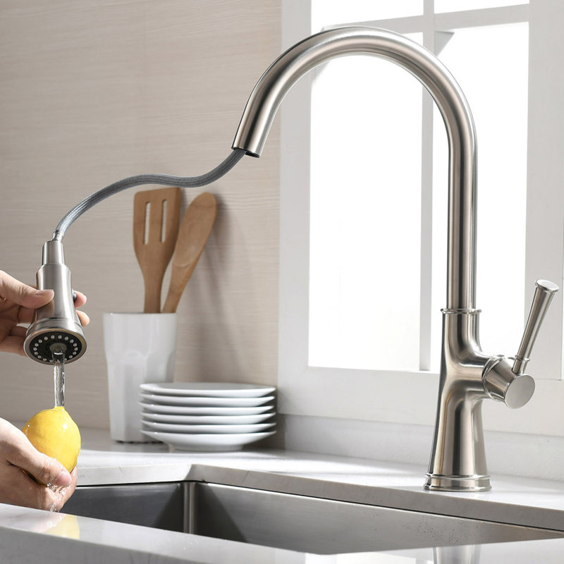 Robinet de cuisine rétractable, Nickel brossé