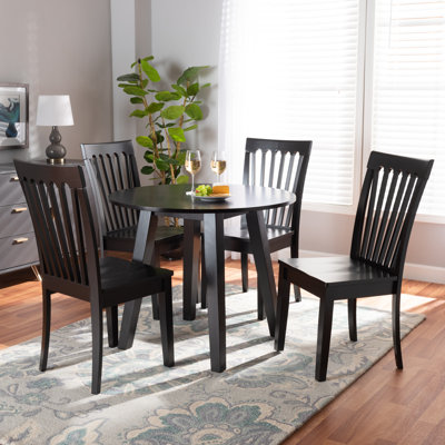 Modern And Contemporary 5-Pc Dining Set in Dark Brown Finished Wood, 38.2'' H X 17.9'' W X 21.7'' D