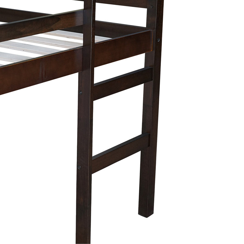 Lit mezzanine double en bois d'hévéa avec échelle, espresso