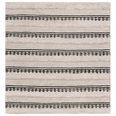 Alva Striped Handwoven Cotton Area Rug in Beige/Black