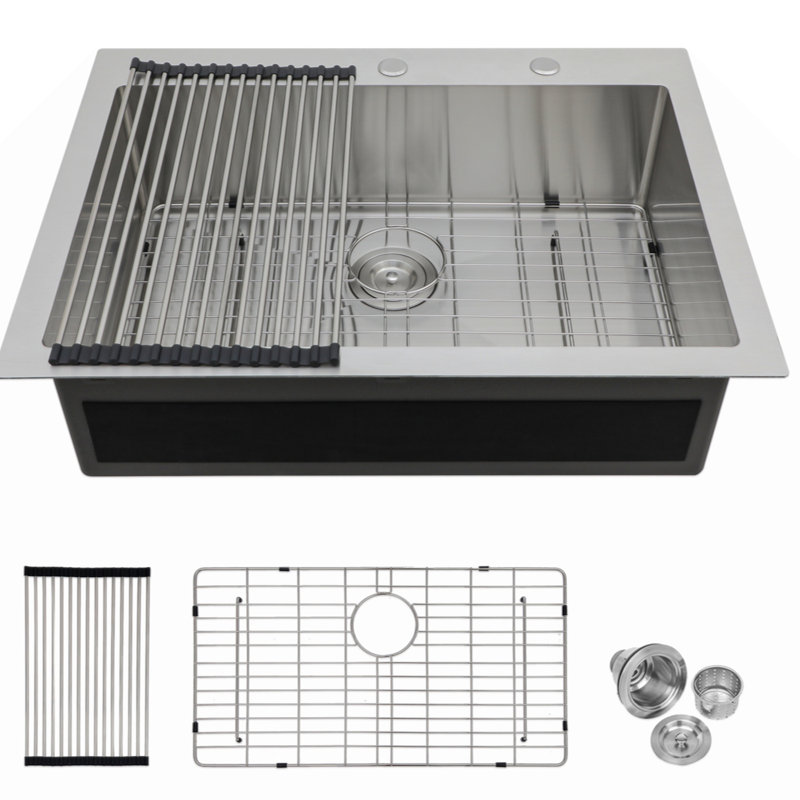 33X22 Inch Kitchen Sink Drop-In 16 Gauge Stainless Steel Single Bowl Topmount Kitchen Sink