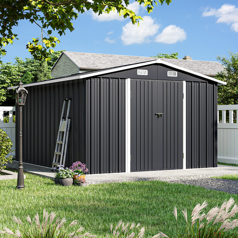 10 Ft. W X 12 Ft. D Outdoor Metal Storage Shed, Black