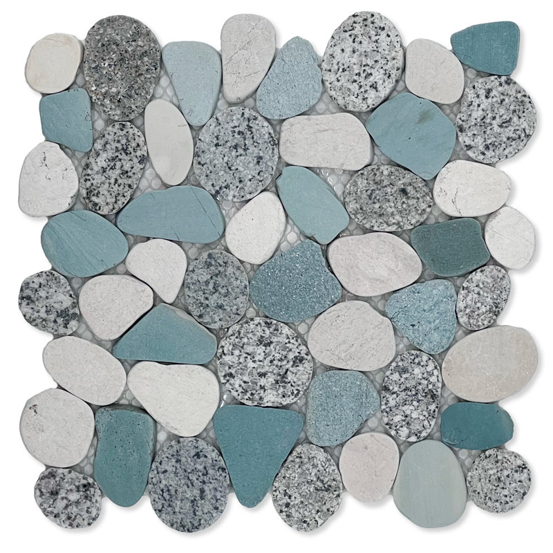 Tuile de mur et de sol en mosaïque de galets tranchés, Vert moucheté