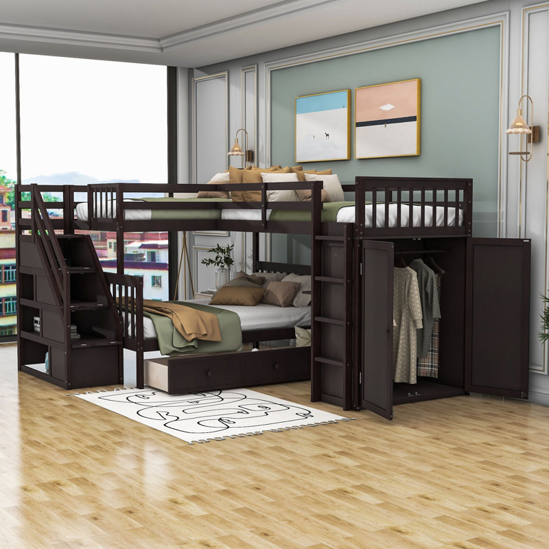 Lit superposé avec tiroirs Jashya Kids, Espresso