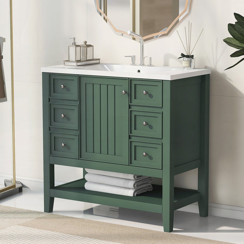 Meuble-lavabo 36 po avec lavabo, une armoire et trois tiroirs, Vert