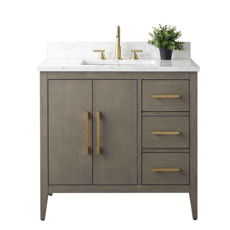 Ensemble de meuble-lavabo simple 36 po, Bois flottant gris, Gris / noir