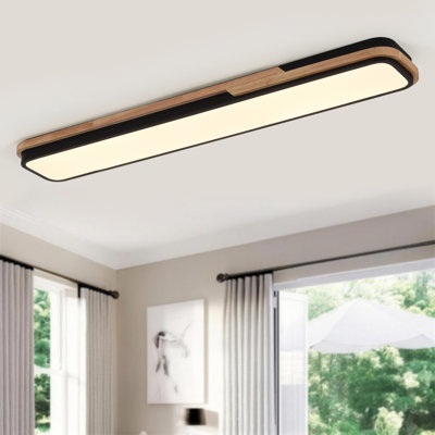 36 inch LED Ceiling Light Modern Wood Linear Flush Mount Light Fixture for Bedroom Living Room Hallway Kitchen