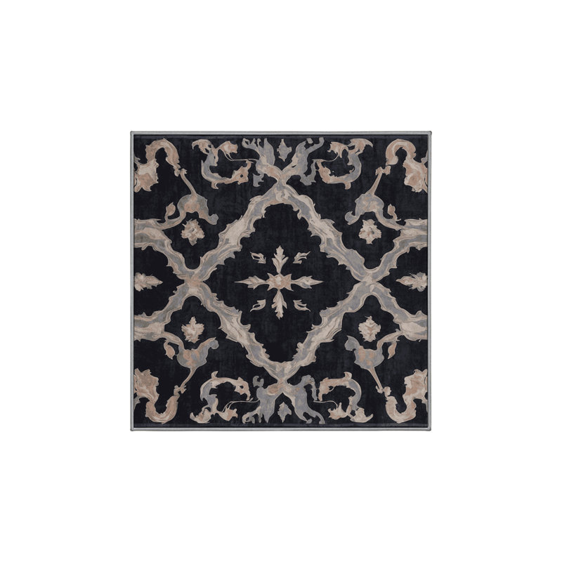 Machine Washable Gray Area Rug, Square 4'