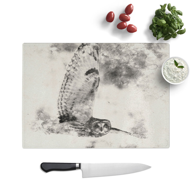 Tempered Glass Owl in Flight Chopping Board, 28.5 cm x 39 cm