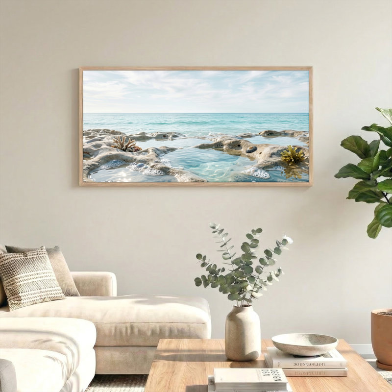 Ensemble de 1 tableau sur toile représentant des rochers de l'océan, 48“W x 24”H, Natural