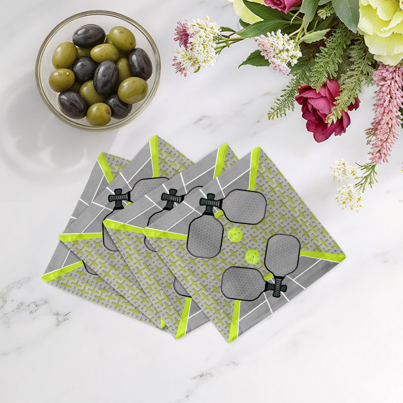 Pickelball Anyone Cotton Sateen Cocktail Napkins, Silver Lime