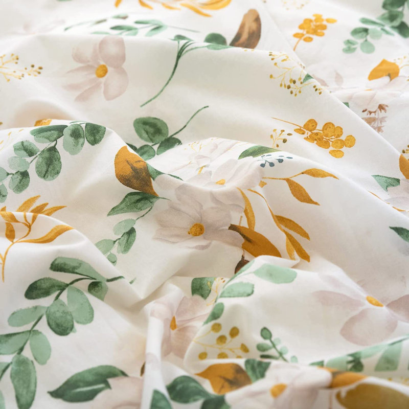 Emmanouil Floral Duvet Cover Set, 100% Washed Cotton,  Soft & Breathable, Queen Duvet Cover + 2 Pillow Shams