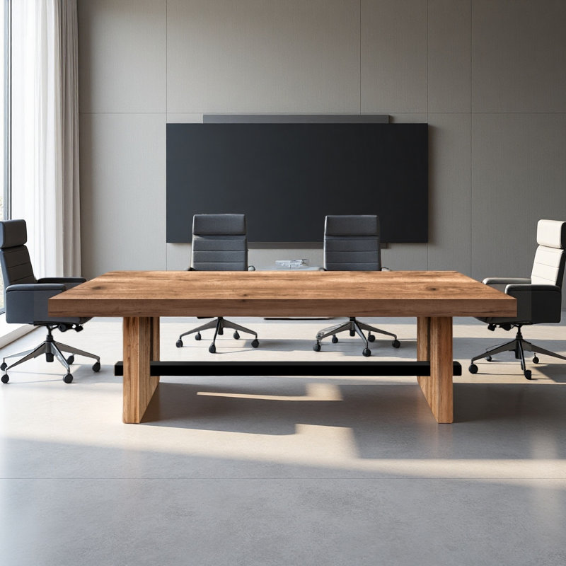 Tablette de conférence en bois massif de style industriel moderne, H 29,53 po x l 78,74 po x P 31,5 po