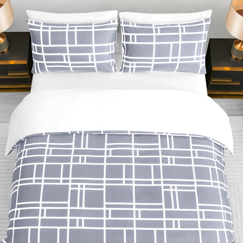 Microfiber Chequered Duvet Cover Set, Double (200cm x 200cm)