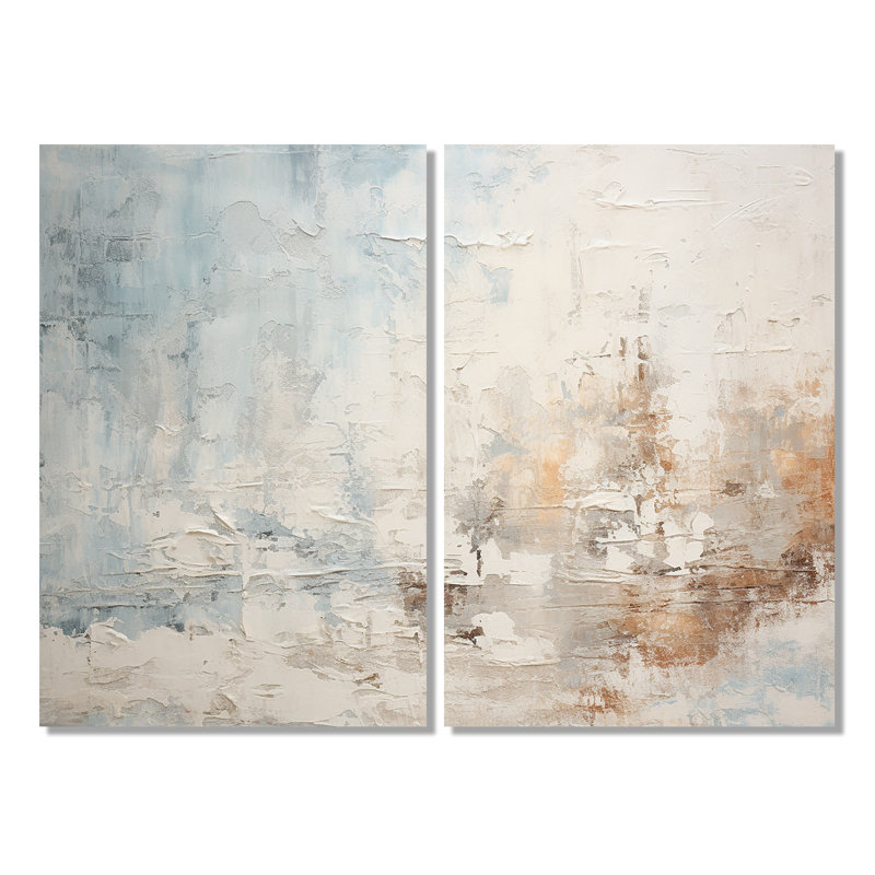Beige bleu océan tempête II - art mural moderne, Toile tendue, Ne s’applique pas, H 36 po x l 48 po