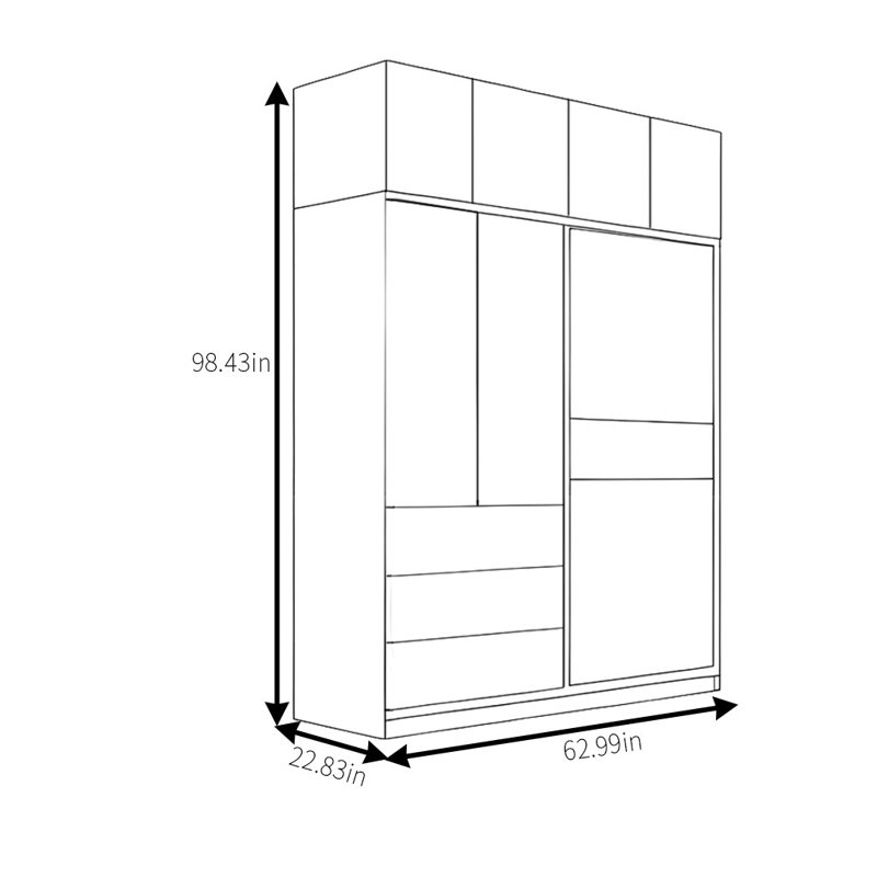 Garde-robe simple bicolore à pousser et tirer, H 98,43 po x l 62,99 po x P 22,83 po