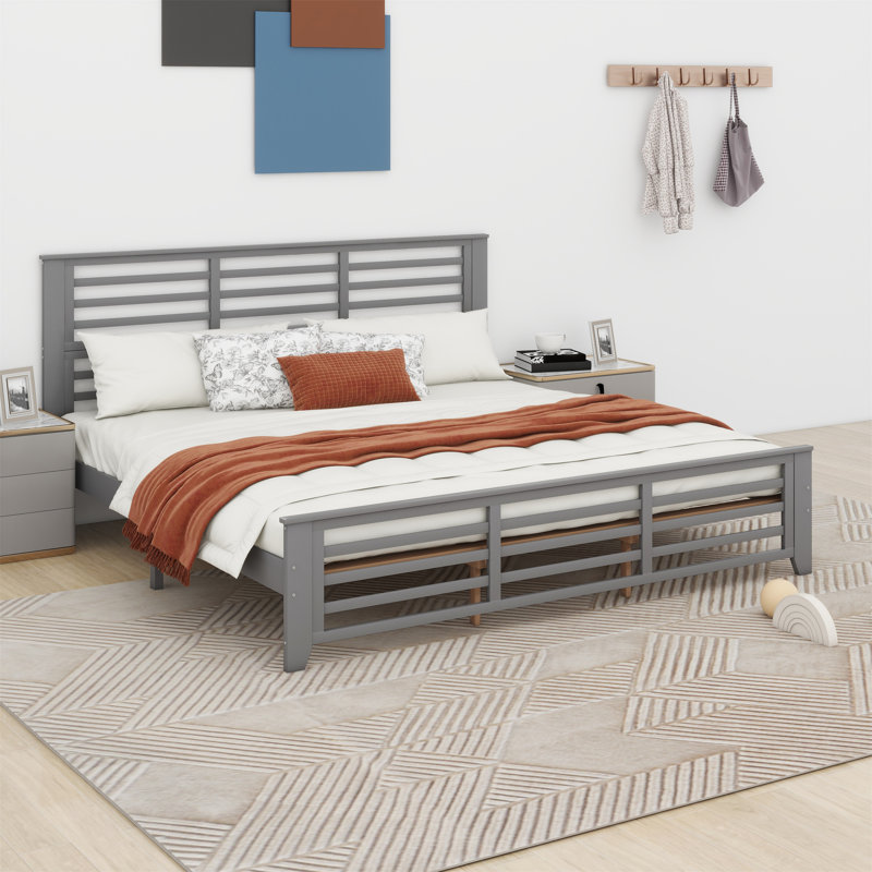Sabik Unfinished Solid Wood Platform Bed, King, Gray