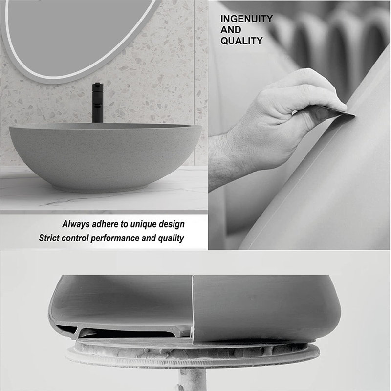Lavabo de salle de bain ovale gris fait à la main