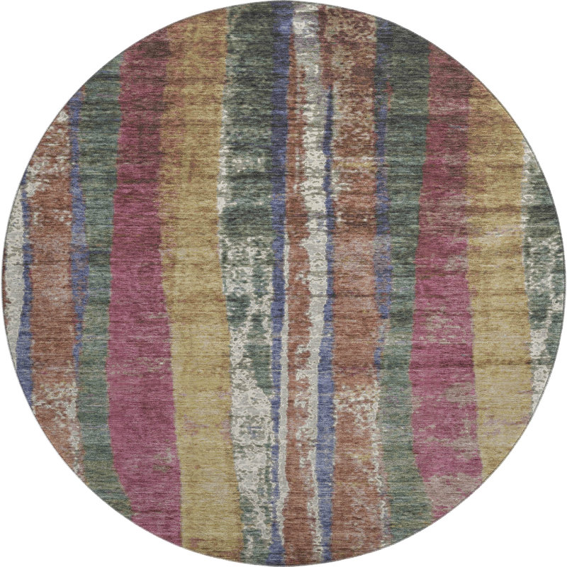 Premium Machine Washable Mayfield AMF1910 Stripes Rug, Round 8'