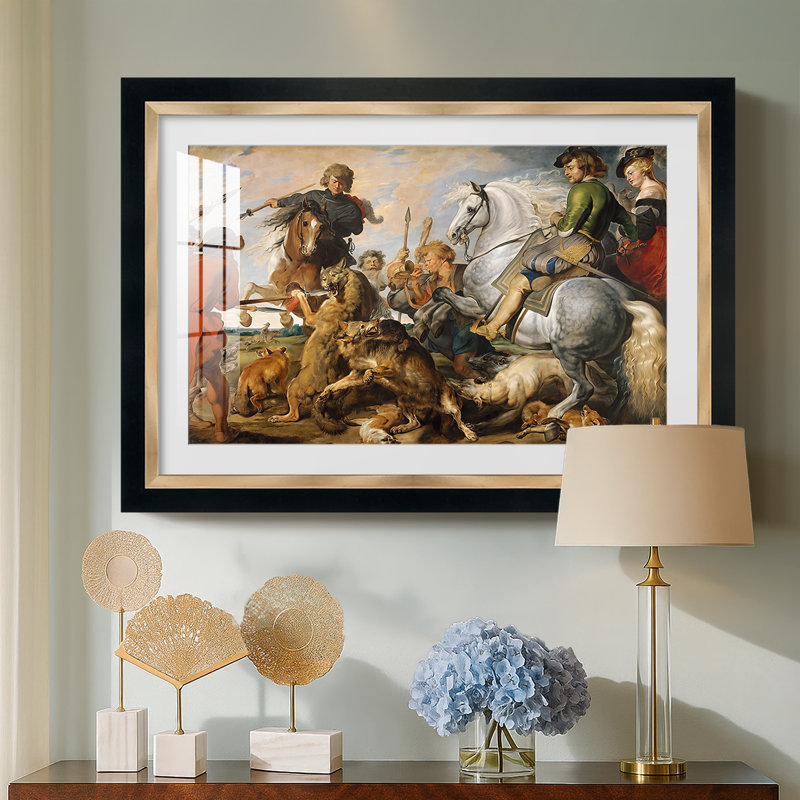 La chasse au loup et au renard, v. 1616 - Peter Paul Rubens - Toile encadrée sur mesure, 31X45, Yes, Tuxedo Gold Edge
