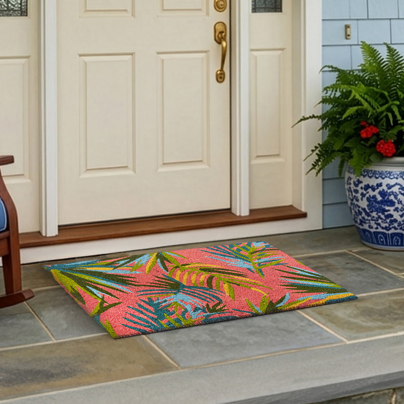 Palm Leaves Pink Outdoor Doormat, Pink