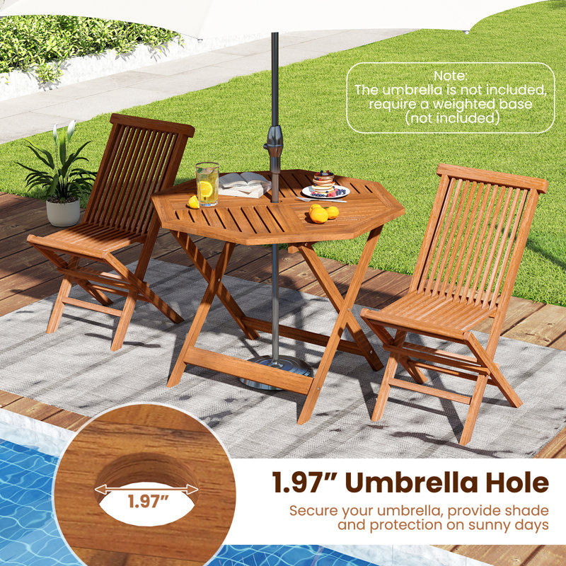 2 pièces Table de salle à manger de patio en bois massif 35,5 po avec trou de parasol 1,97 po