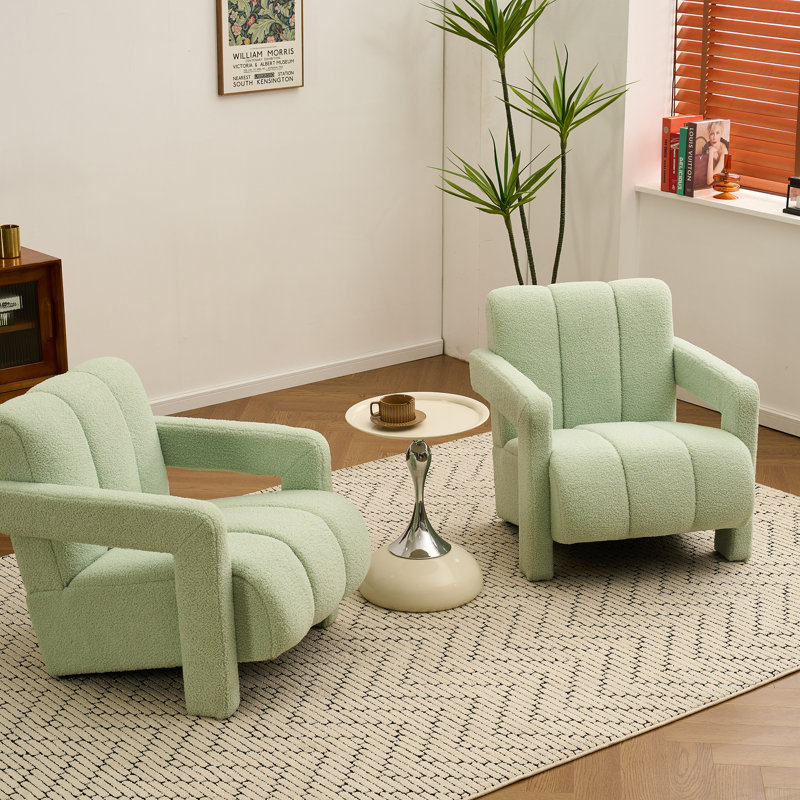 Fauteuil rembourré et rembourré Teddy, Bouclé sauge