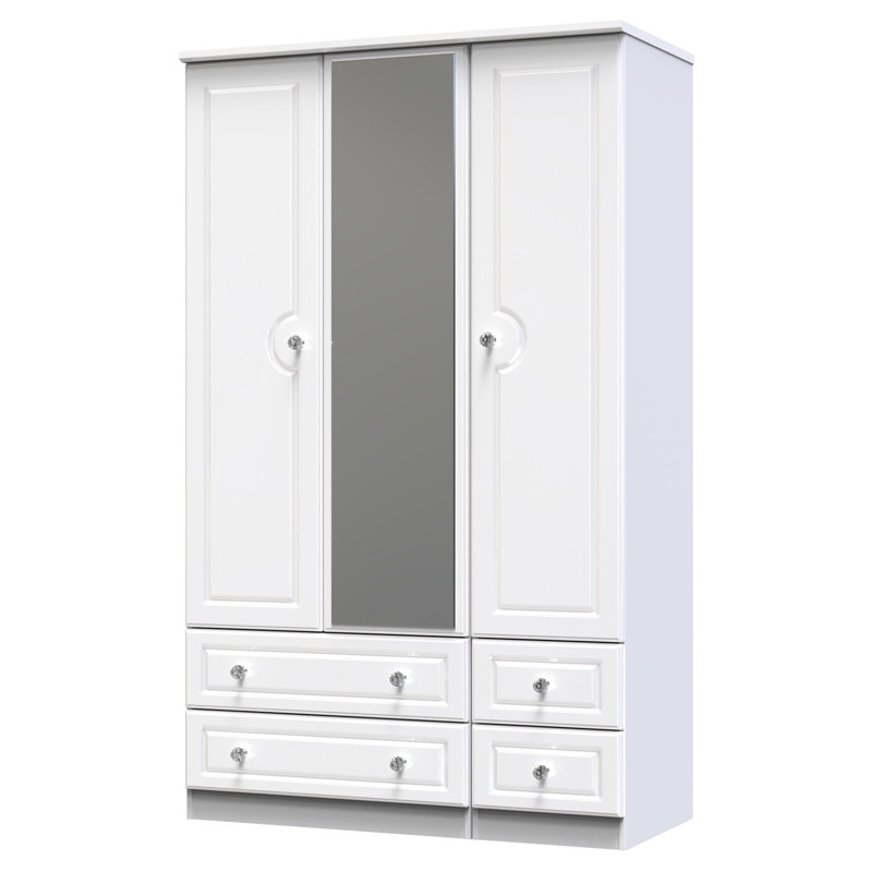 Conover Triple 4 Drawer Mirror Wardrobe, White Gloss/White