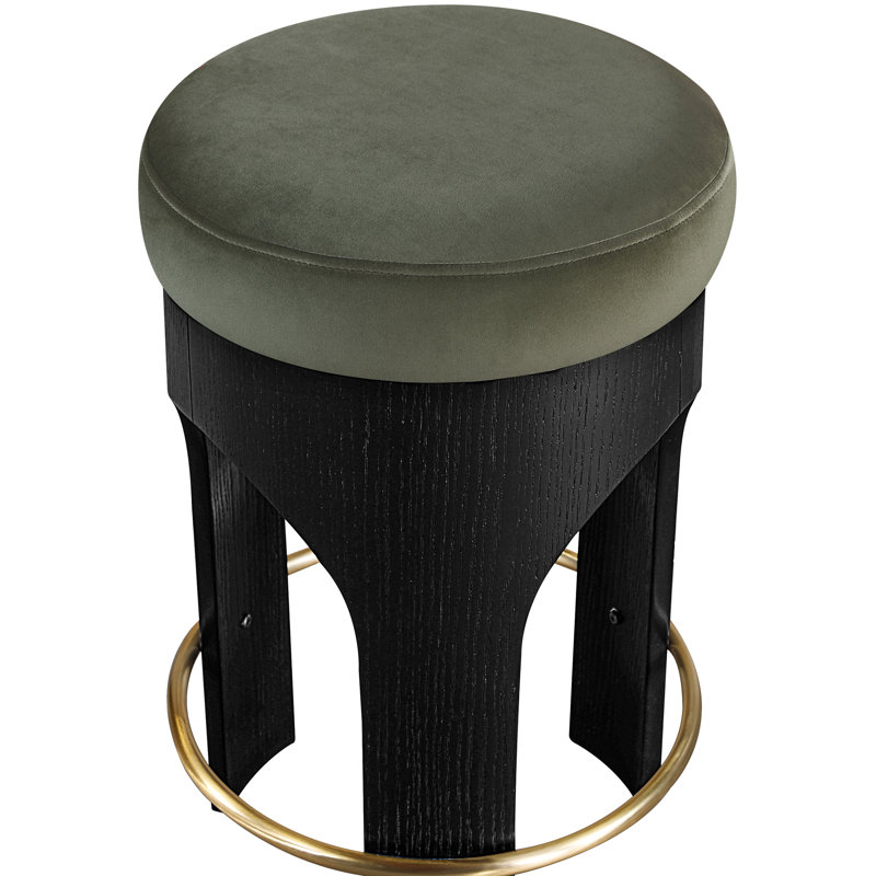 Tabouret de comptoir rembourré en velours Bocceli, Noir, Velours vert