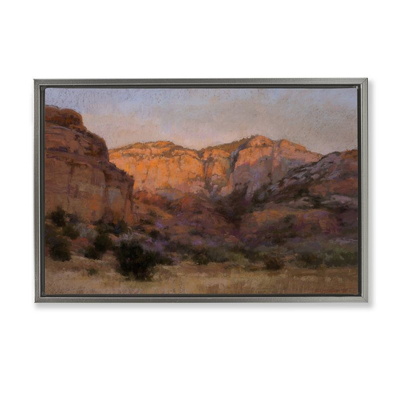 Toile flottante encadrée or Canyon Cliff par Christine Debrosky, Cadre flottant gris lustré, H 17 po x l 25 po