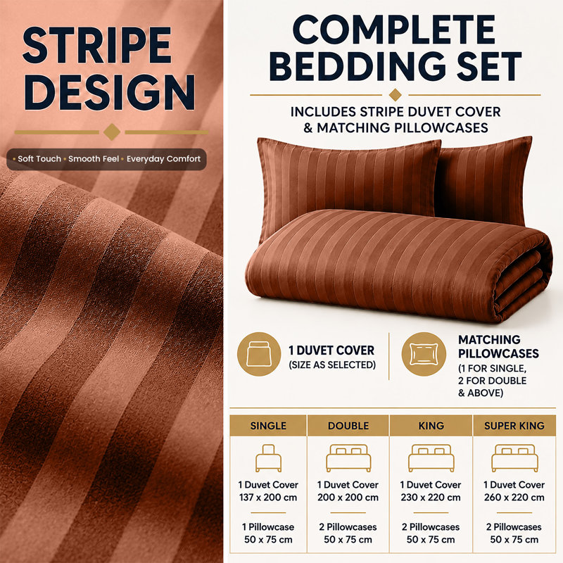 Microfiber Striped Duvet Cover Set with Pillowcases Included, Rust Striped, King Duvet Cover Set + 2 Standard Pillowcases