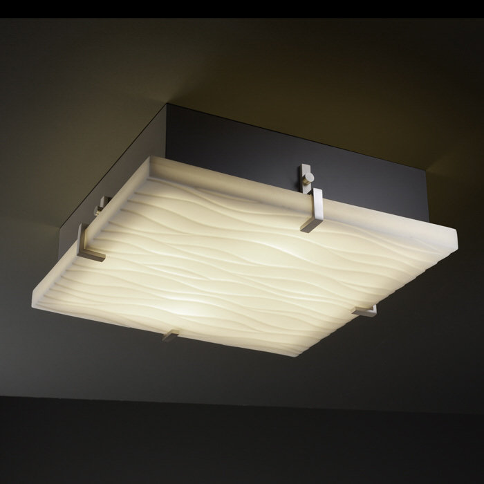 Granham Faux Porcelain Resin Flush Mount, Brushed Nickel, Waves