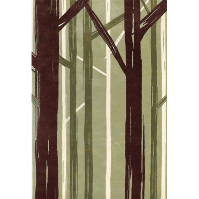 Tapis vert floral en laine touffeté à la main