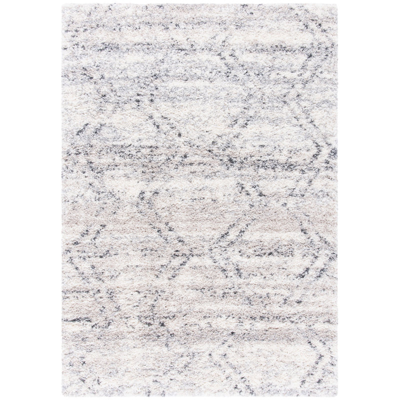 Higginson Geometric Machine Woven Polypropylene Area Rug in Ivory/Gray, Rectangle 3' x 5'