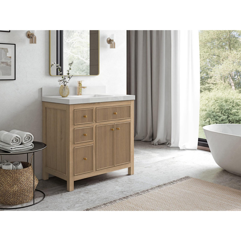 Meuble-lavabo simple avec plateau Sonoma 36, Quartz de Carrare