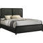 Grand lit avec cadre au fini noir, tête de lit tapissier gris anthracite, coins arrondis, placage bas pour un tissu moderne durable