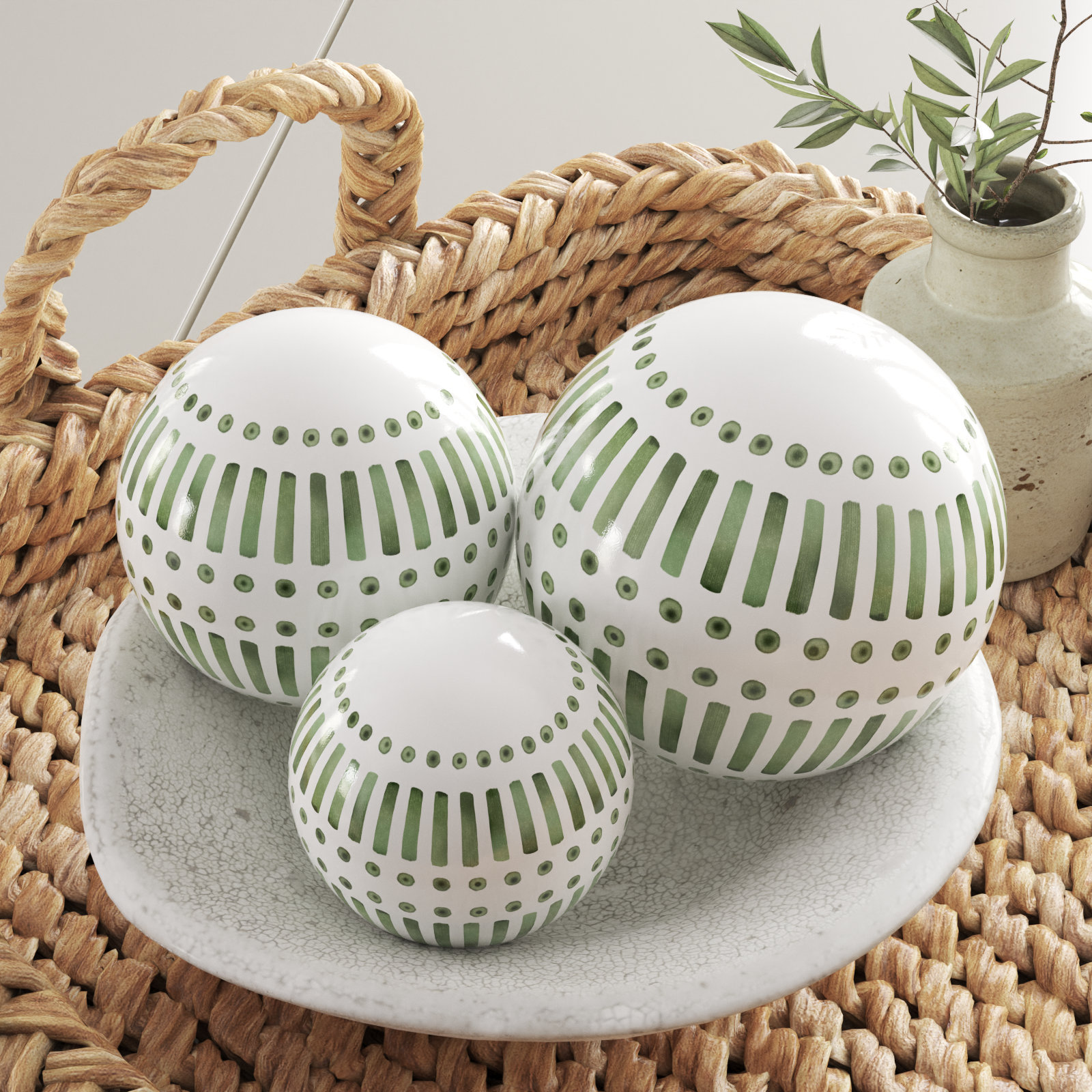 Glade 3-Piece Ceramic Sculpture, Green