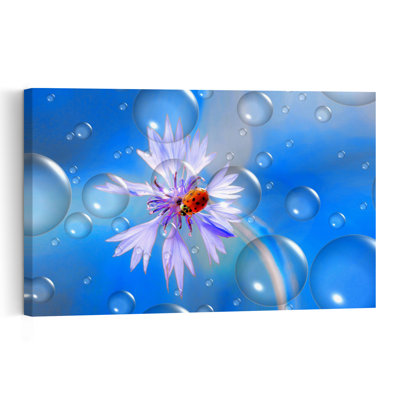 Ladybug Blue Bubbles Delicate Dreamy Vibrant Ladybug Flower Nature Wall Art Print by Thierry Dufour - Print