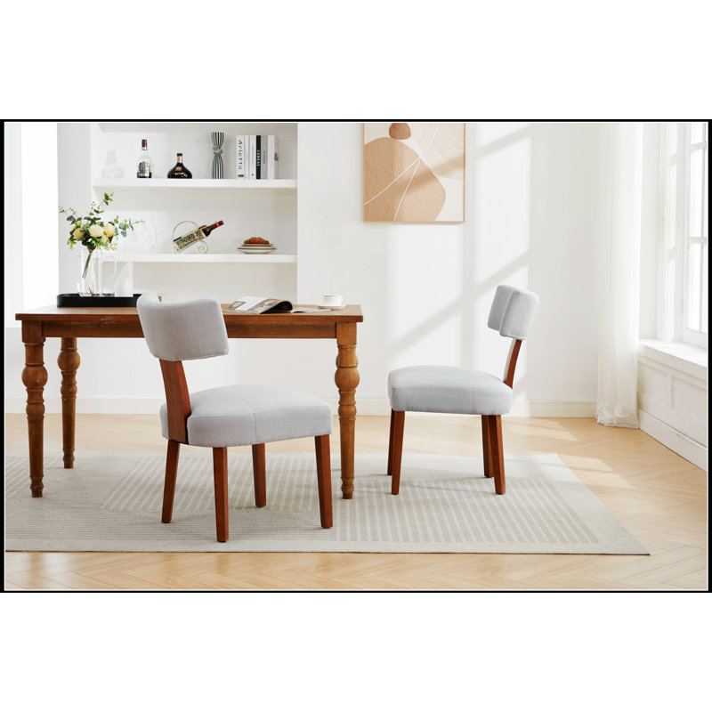 Ensemble de 2 chaises de salle à manger sans accoudoirs modernes avec dossier incurvé, revêtement en tissu de lin et pieds en bois massif pour plus de confort et de style