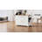 K&K Fluted Kitchen Island with Trash Can Storage Cabinet, Power Outlet, Internal Storage Rack, Rolling Kitchen Islands on 5 Wheels with 3 Drawer, 3 Open Side Racks for 10 Gallon Garbage Bin, White-1883476636