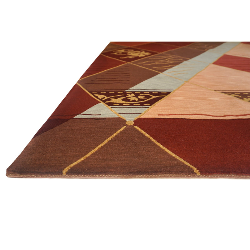 Presidential Hand Knotted Geometric Area Rug in Red/Pink, Rectangle 8' x 10'
