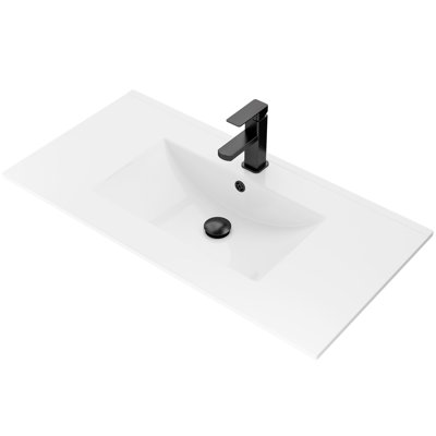 36" Rectangular Ceramic Undermount Bathroom Sink with Single Hole Faucet, Overflow