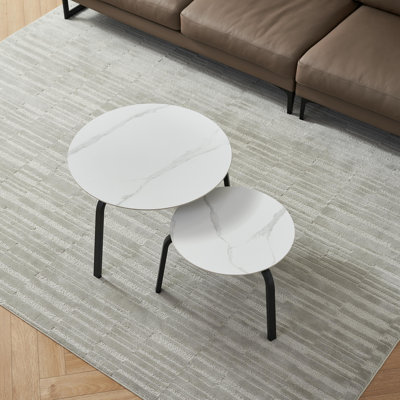 Ensemble de 2 tables basses gigognes blanches pour le salon