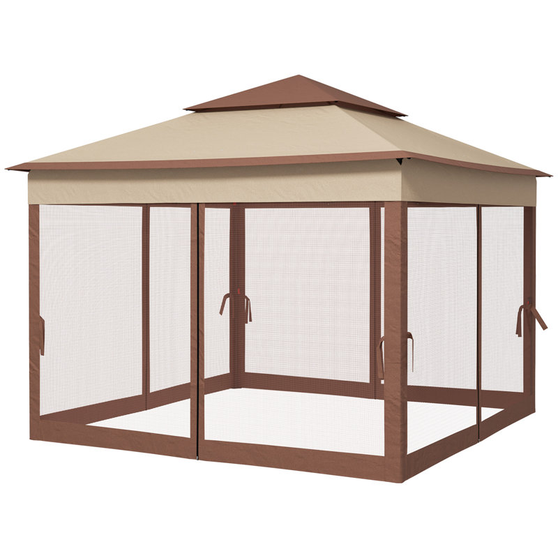 Outsunny 11' X 11' Pop Up Canopy, Khaki, 106.3" H x 128" W x 128" D