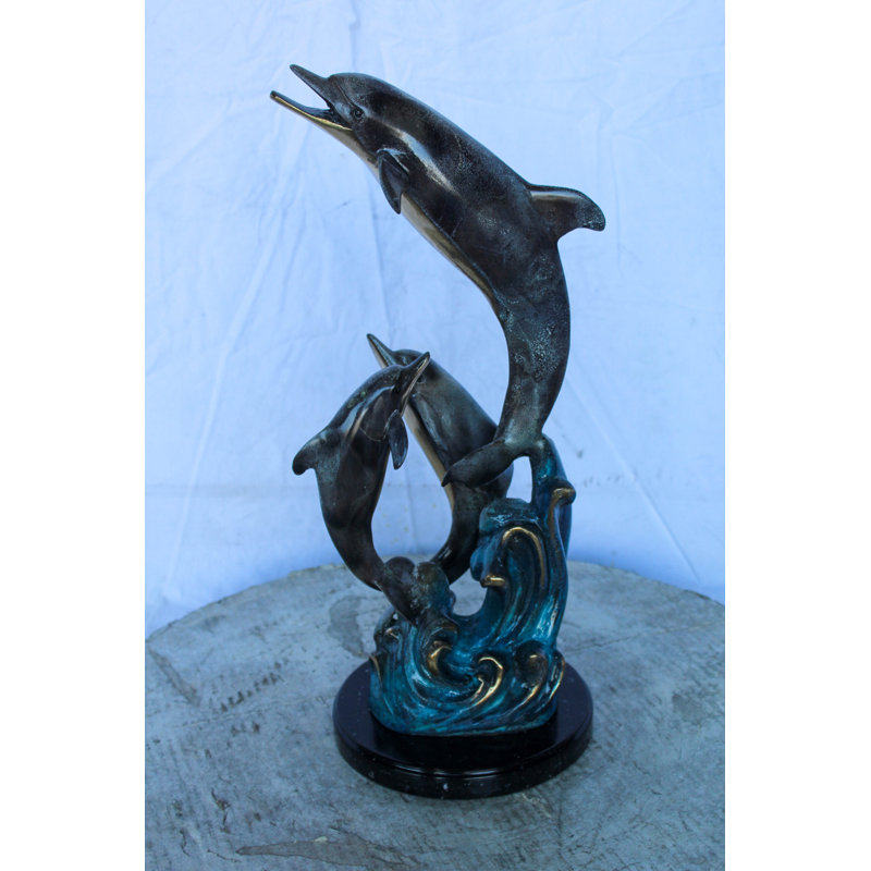 Statue de trois dauphins sautant dans l'eau, collection Nifao, bronze 8 po x 8 po x H 20 po