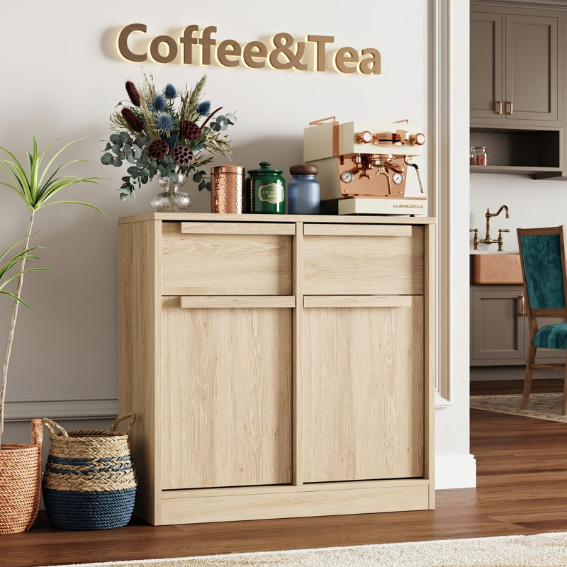 Buffet de 31,5 po de largeur avec 2 portes et 2 tiroirs - Armoire de rangement moderne en bois avec tablettes - Capacité de 200 lb - Gris