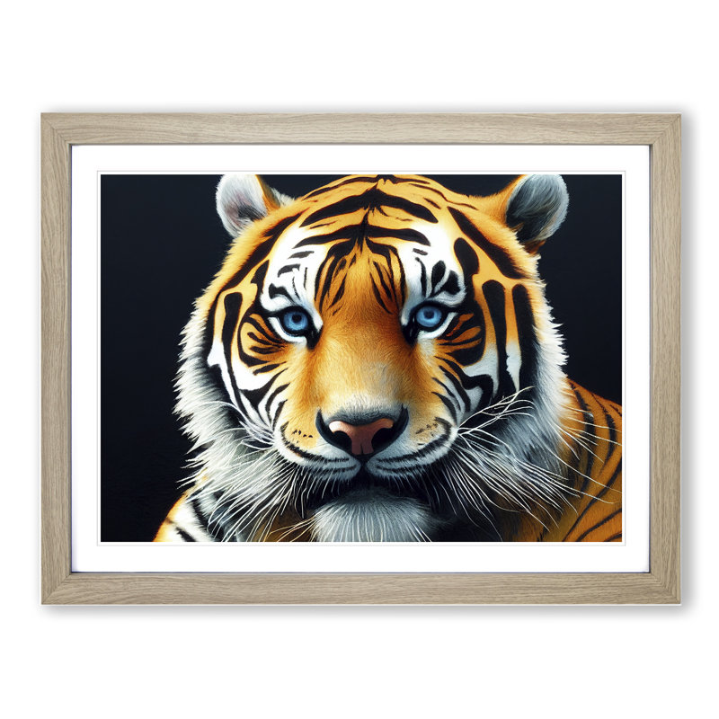 XH1022-995X A Tiger Portrait Vol.2 - Single Picture Frame Painting, 46cm H x 64cm W x 2cm D, Oak